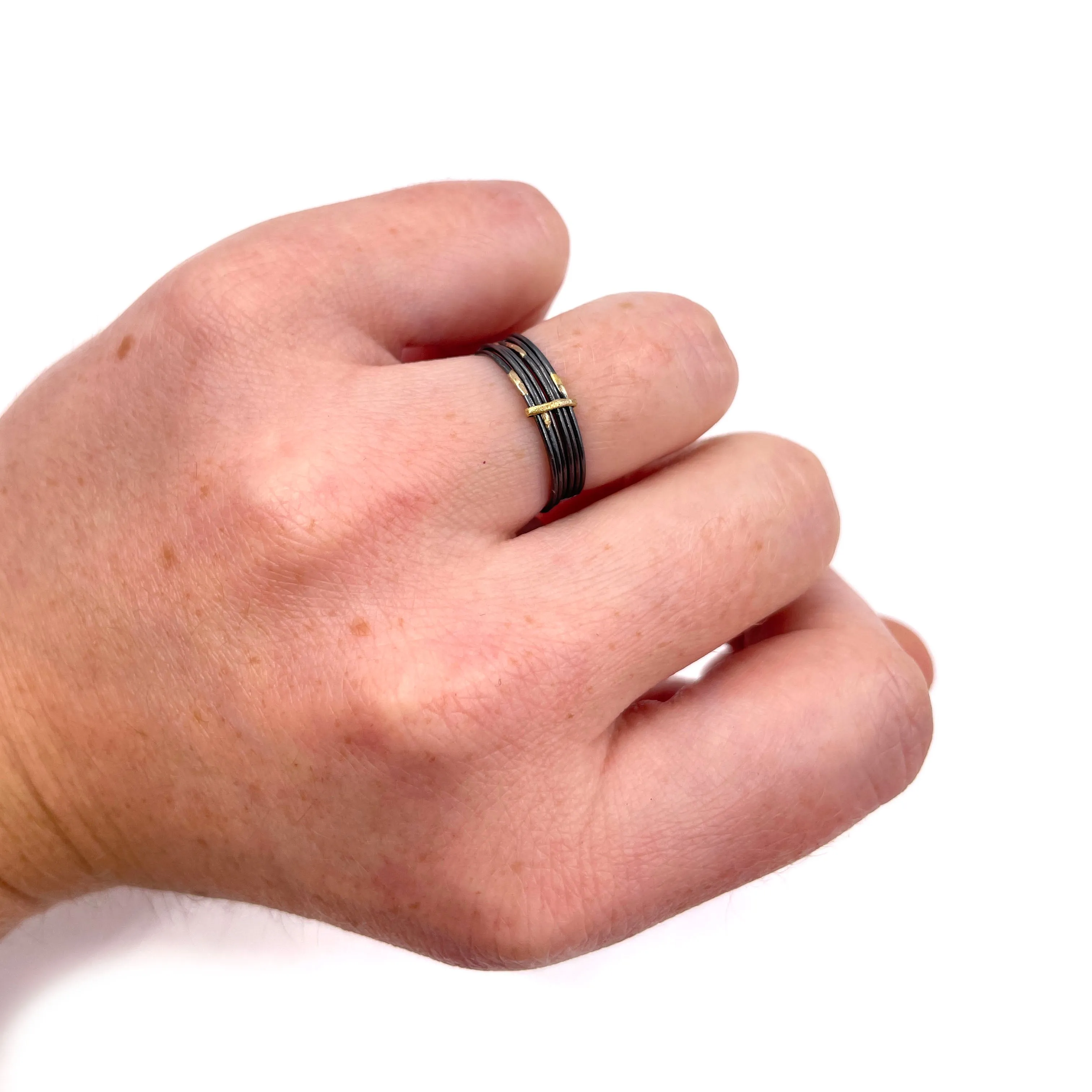 Six Band Black and Gold Stack Ring