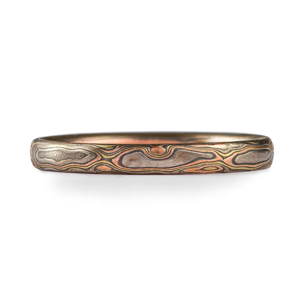 Small Mokume Gane Woodgrain Pattern Ring in Firestorm Palette SHIPS TODAY