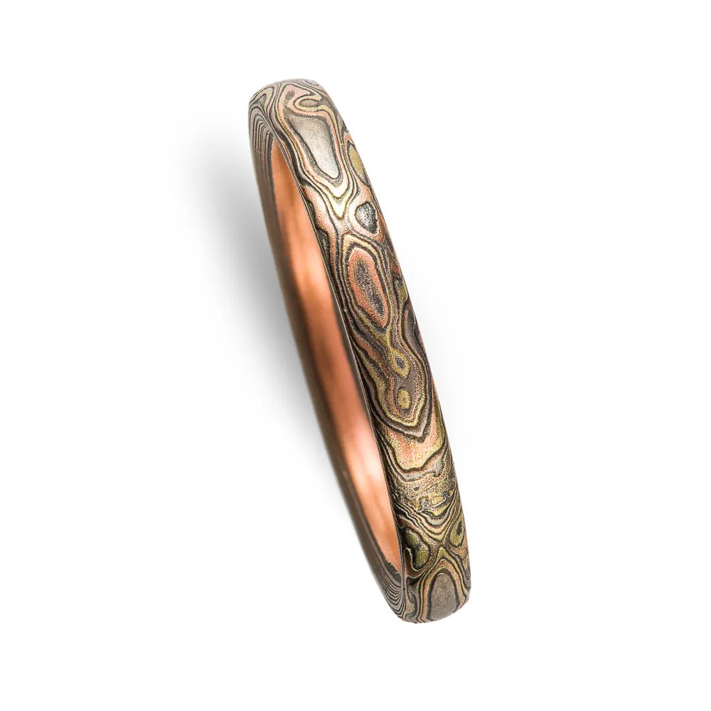 Small Mokume Gane Woodgrain Pattern Ring in Firestorm Palette SHIPS TODAY