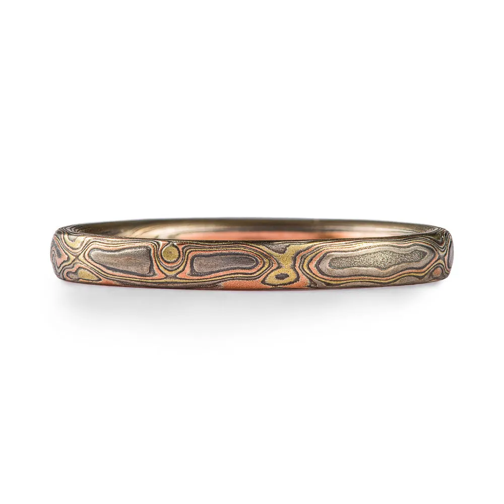 Small Mokume Gane Woodgrain Pattern Ring in Firestorm Palette SHIPS TODAY