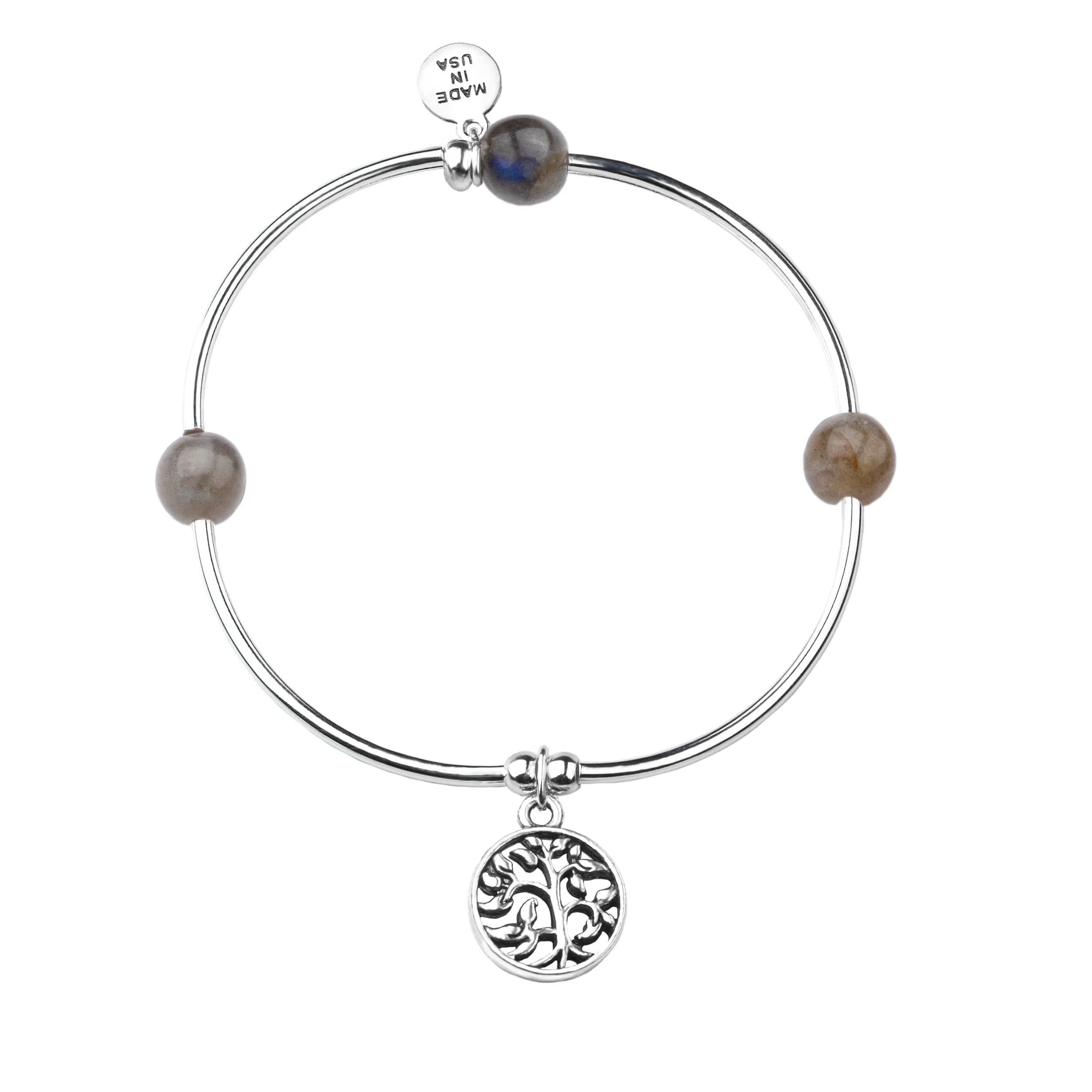 Tree of Life | Soft Bangle Charm Bracelet | Labradorite