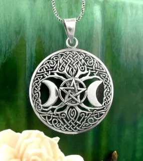 Triple Moon Goddess Tree of Life Pentacle Pendant