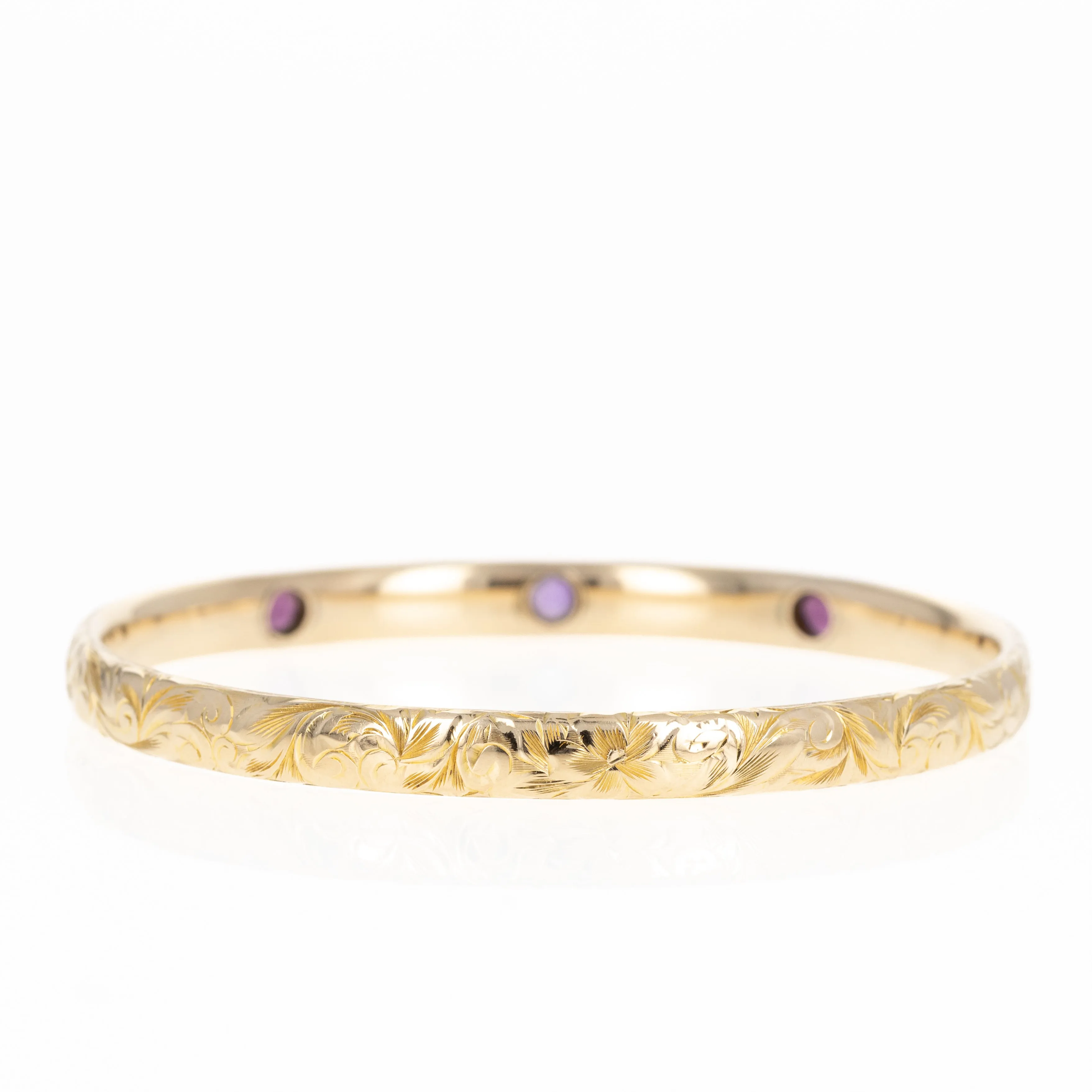 Victorian 14K Yellow Gold Amethyst Engraved Bangle