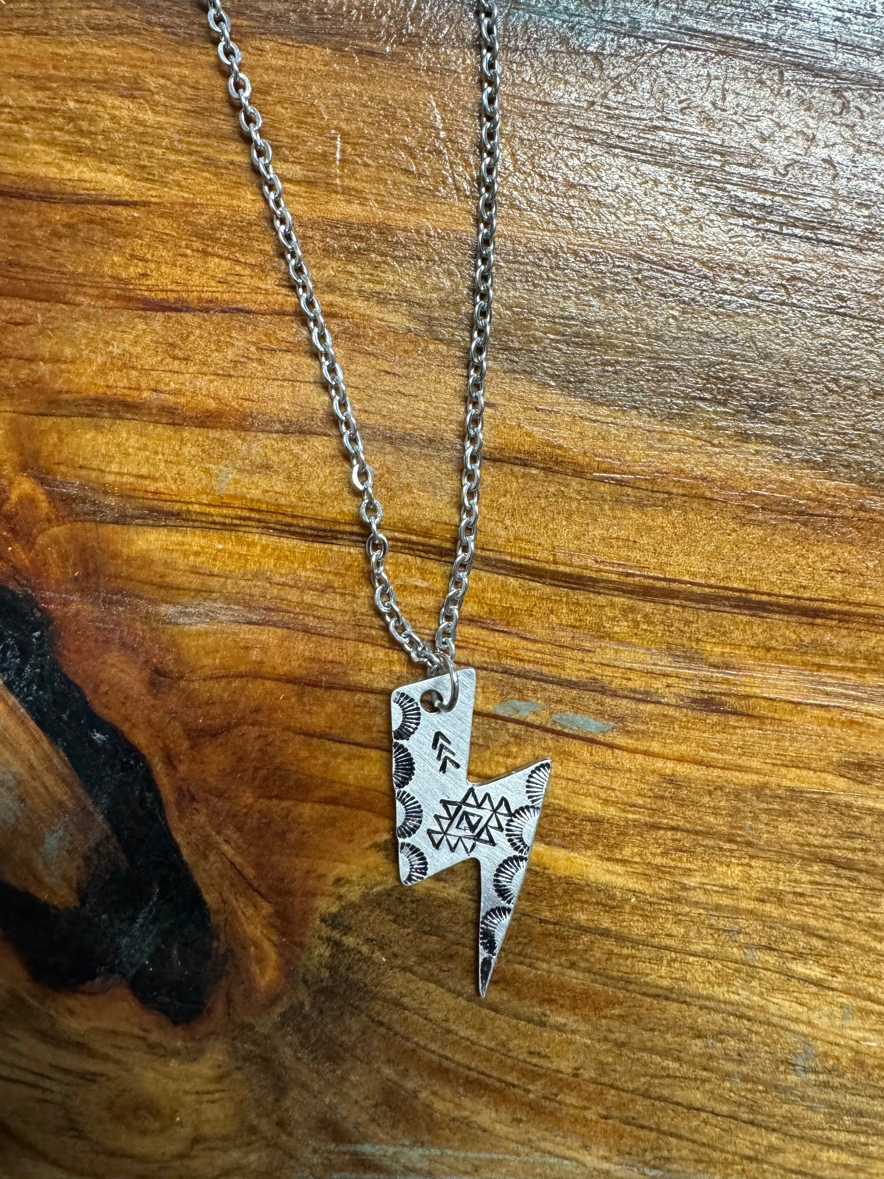 Western Lightening Bolt Engraved Necklace