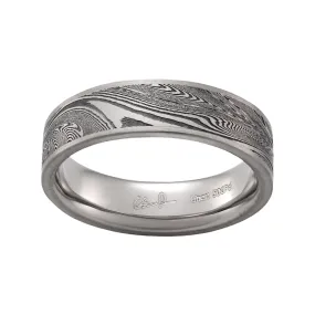 White Gold & Damascus Steel Ring, Supernova Pattern