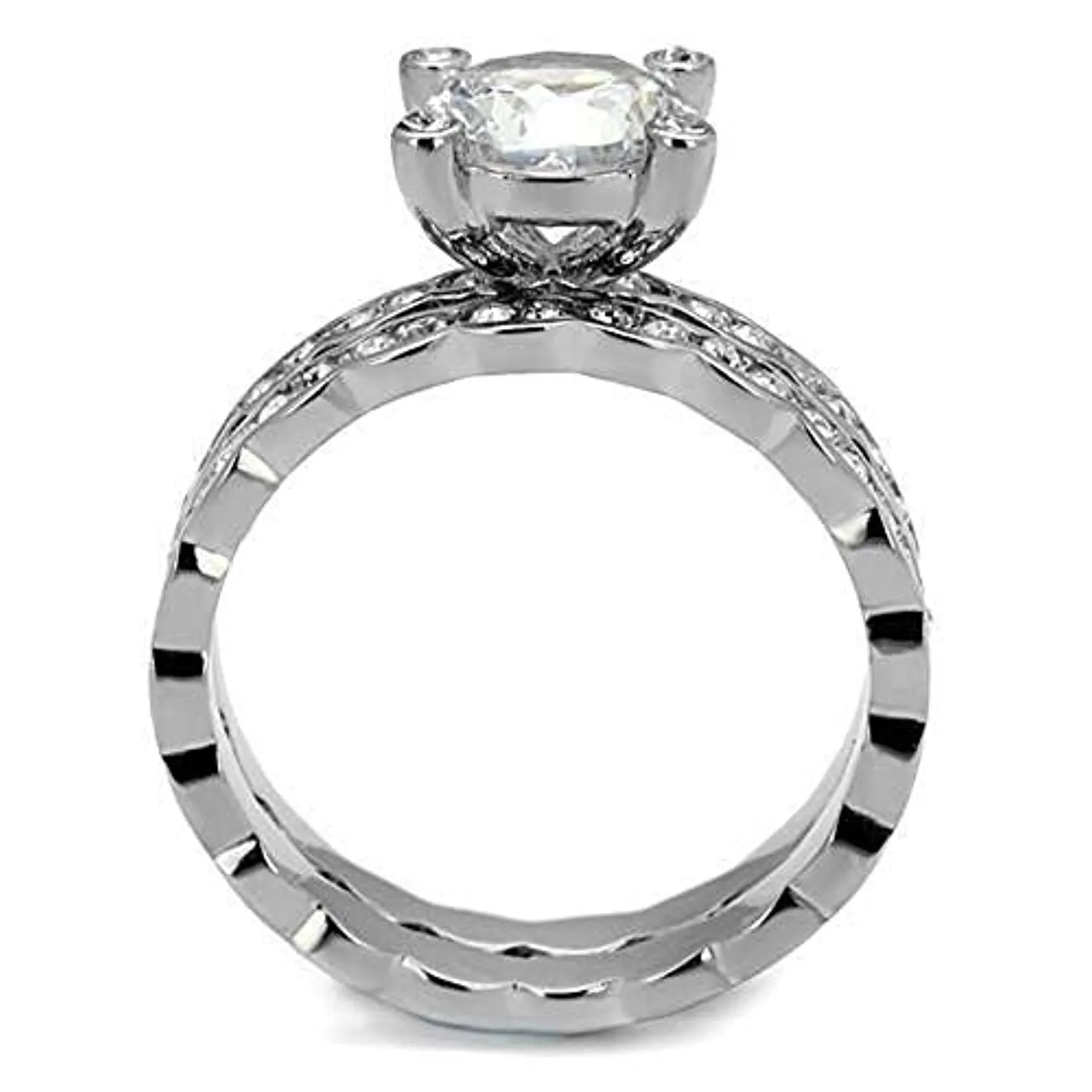 WildKlass Stainless Steel Ring High Polished Women AAA Grade CZ Clear