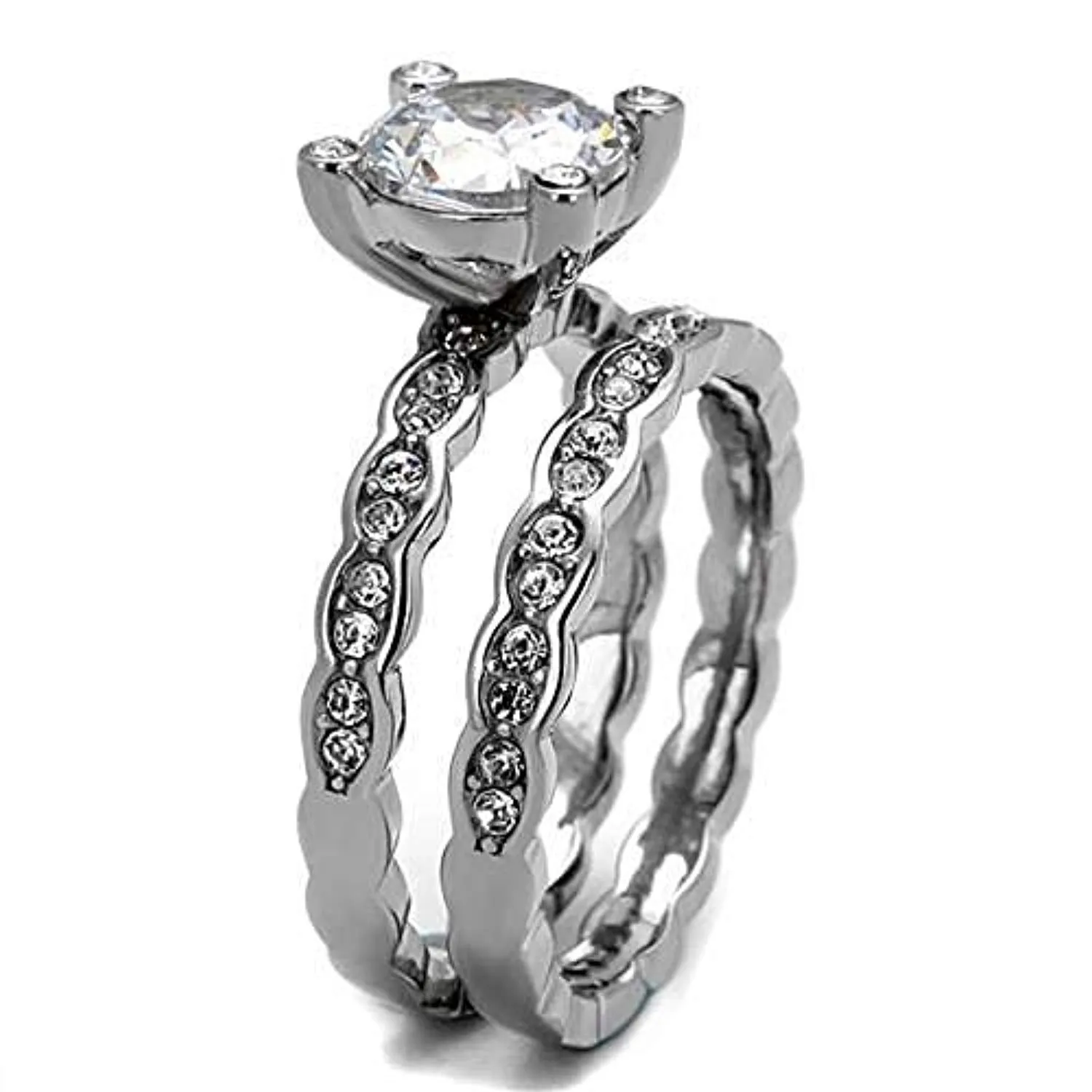 WildKlass Stainless Steel Ring High Polished Women AAA Grade CZ Clear